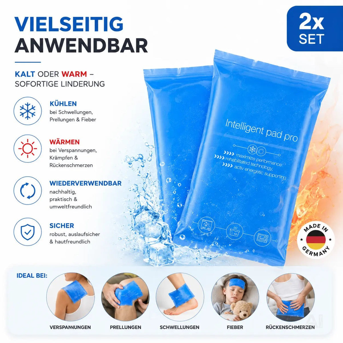 2x Kalt Warm Kompressen - MADE IN GERMANY - Kühl- und Warmkissen - Blau – Detailansicht 6
