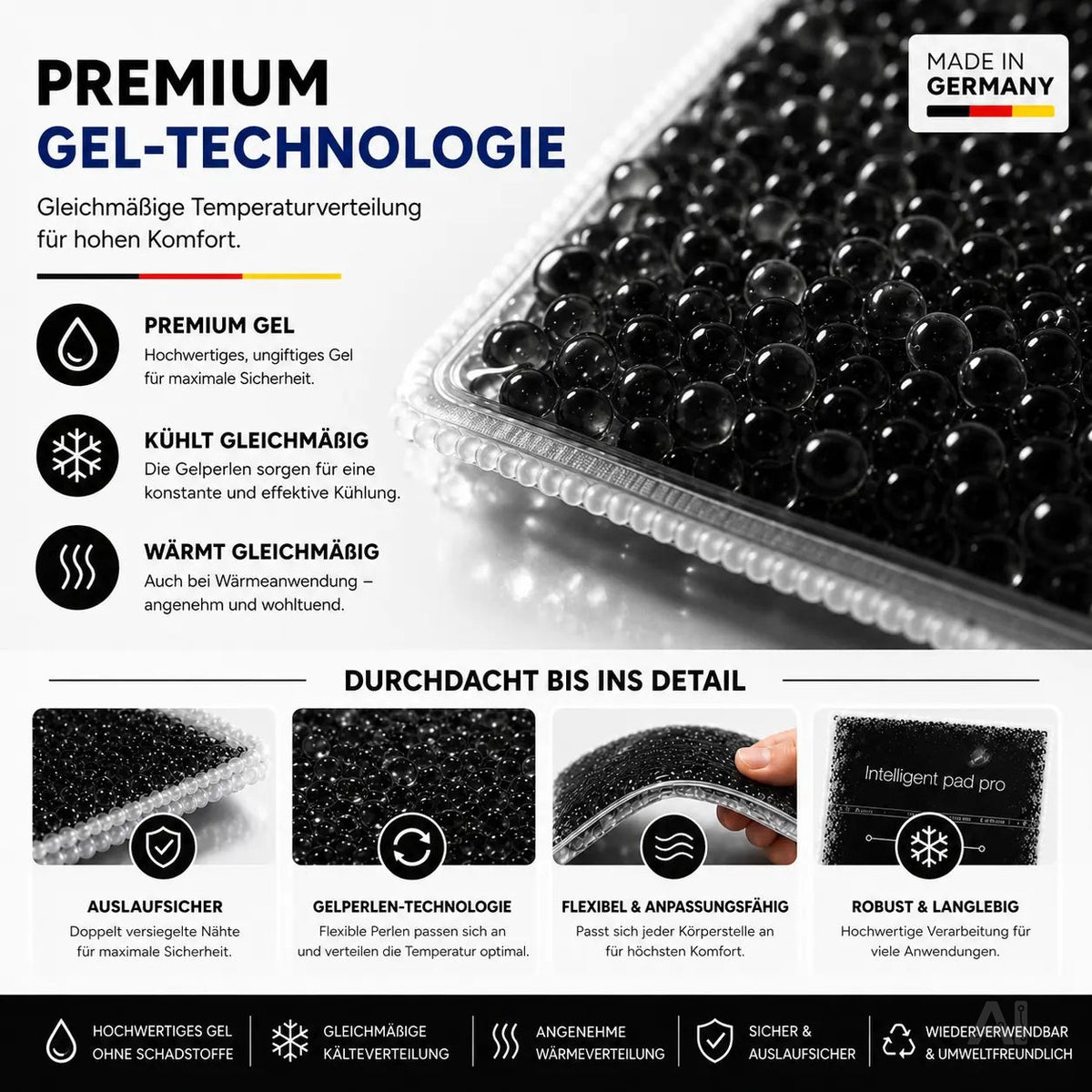 2x Kalt Warm Kompressen - MADE IN GERMANY - Kühlpads Set 29x12 cm - Schwarz