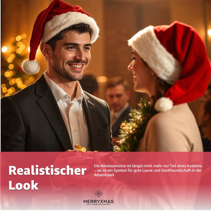 2x Nikolausmütze - Weihnachtsmütze rot für - Einheitsgröße - Erwachsene & Kinder - für Weihnachten & Weihnachtsfeier & Weihnachtsmarkt