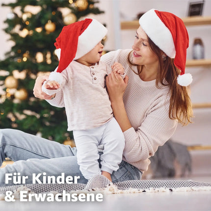 2x Nikolausmütze - Weihnachtsmütze rot für - Einheitsgröße - Erwachsene & Kinder - für Weihnachten & Weihnachtsfeier & Weihnachtsmarkt