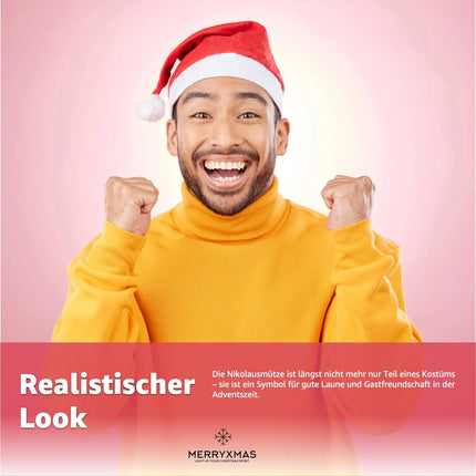 2x Nikolausmütze - Weihnachtsmütze rot für - Einheitsgröße - Erwachsene & Kinder - für Weihnachten & Weihnachtsfeier & Weihnachtsmarkt