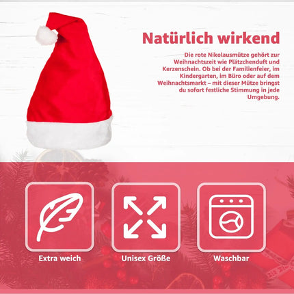 2x Nikolausmütze - Weihnachtsmütze rot für - Einheitsgröße - Erwachsene & Kinder - für Weihnachten & Weihnachtsfeier & Weihnachtsmarkt