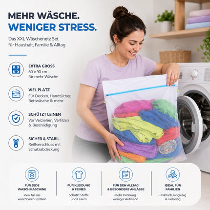 2x XXL Wäschenetz Premium 60x90 cm Set Groß - Netz für Waschmaschine - Wäschesack