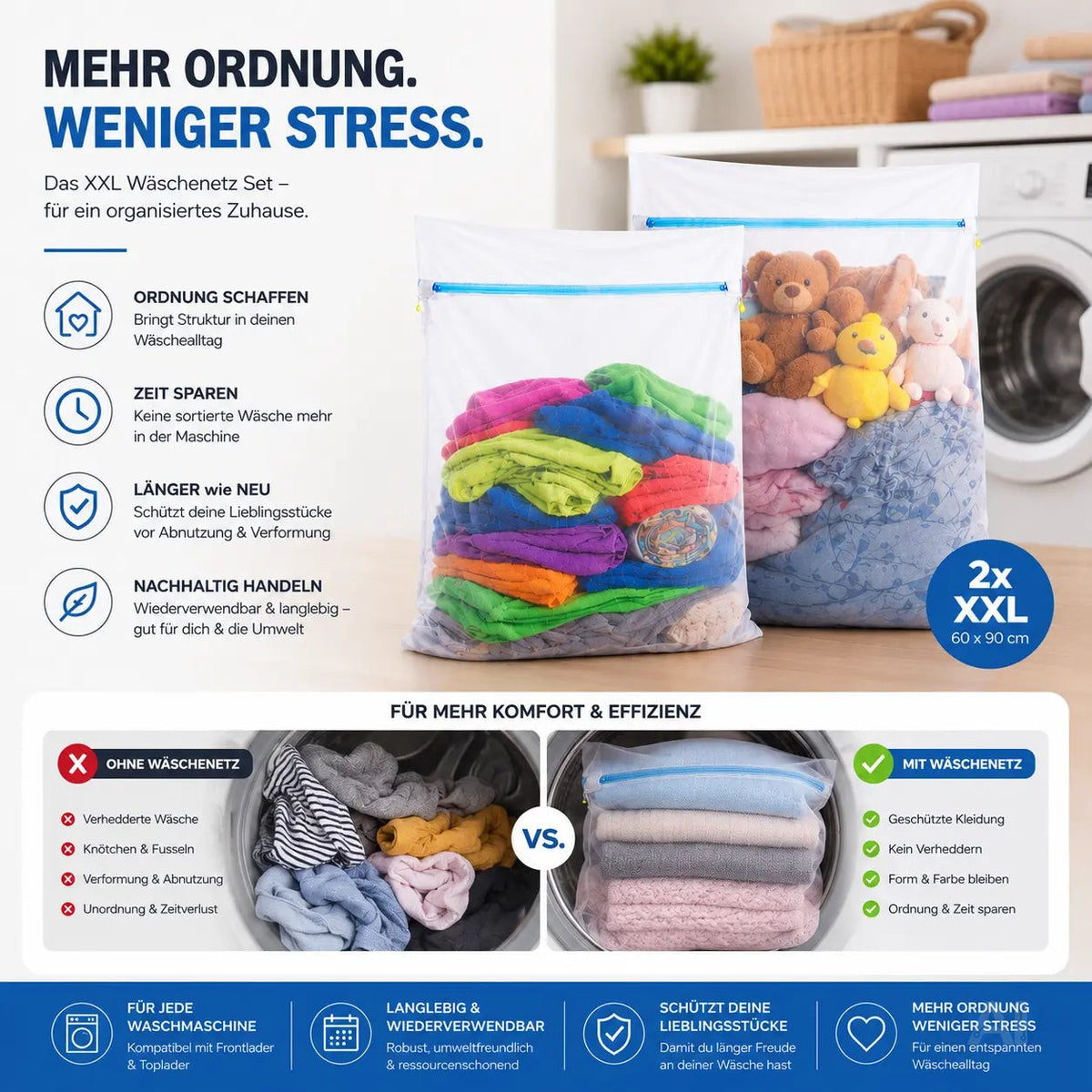 2x XXL Wäschenetz Premium 60x90 cm Set Groß - Netz für Waschmaschine - Wäschesack – Detailansicht 3