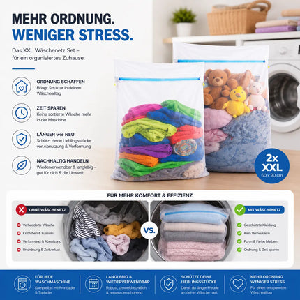 2x XXL Wäschenetz Premium 60x90 cm Set Groß - Netz für Waschmaschine - Wäschesack