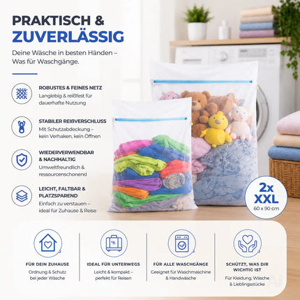 2x XXL Wäschenetz Premium 60x90 cm Set Groß - Netz für Waschmaschine - Wäschesack