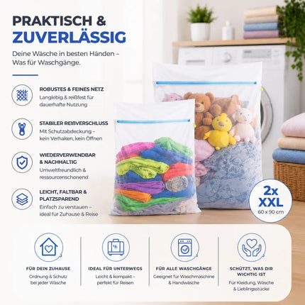 2x XXL Wäschenetz Premium 60x90 cm Set Groß - Netz für Waschmaschine - Wäschesack