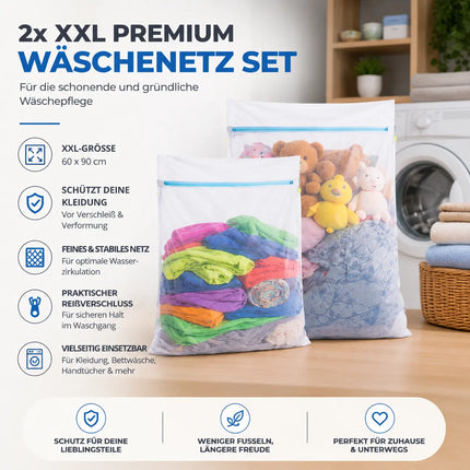 2x XXL Wäschenetz Premium 60x90 cm Set Groß - Netz für Waschmaschine - Wäschesack