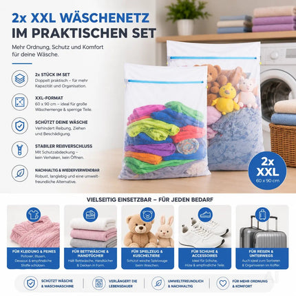 2x XXL Wäschenetz Premium 60x90 cm Set Groß - Netz für Waschmaschine - Wäschesack