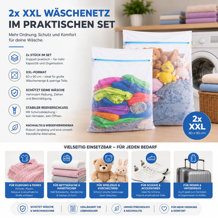 2x XXL Wäschenetz Premium 60x90 cm Set Groß - Netz für Waschmaschine - Wäschesack