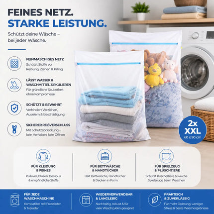 2x XXL Wäschenetz Premium 60x90 cm Set Groß - Netz für Waschmaschine - Wäschesack