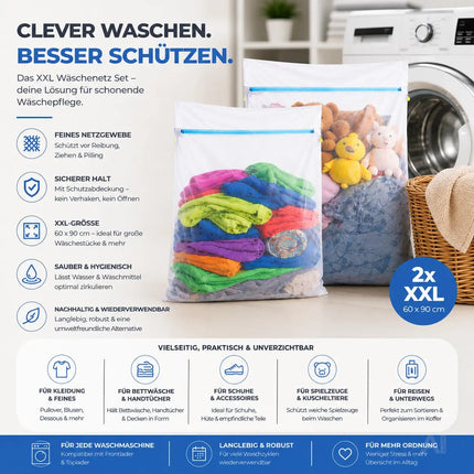2x XXL Wäschenetz Premium 60x90 cm Set Groß - Netz für Waschmaschine - Wäschesack