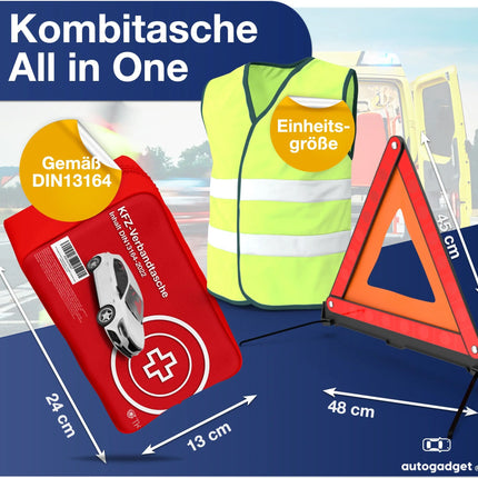 3 in 1 - Auto Erste Hilfe Set 2024 - Verbandstasche & Warnweste Pannenweste