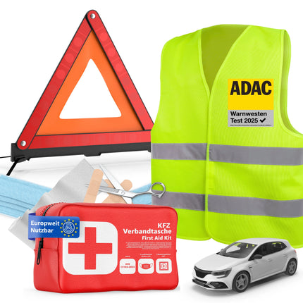 3 in 1 - Auto Erste Hilfe Set 2025 - Verbandstasche & Warnweste Pannenweste