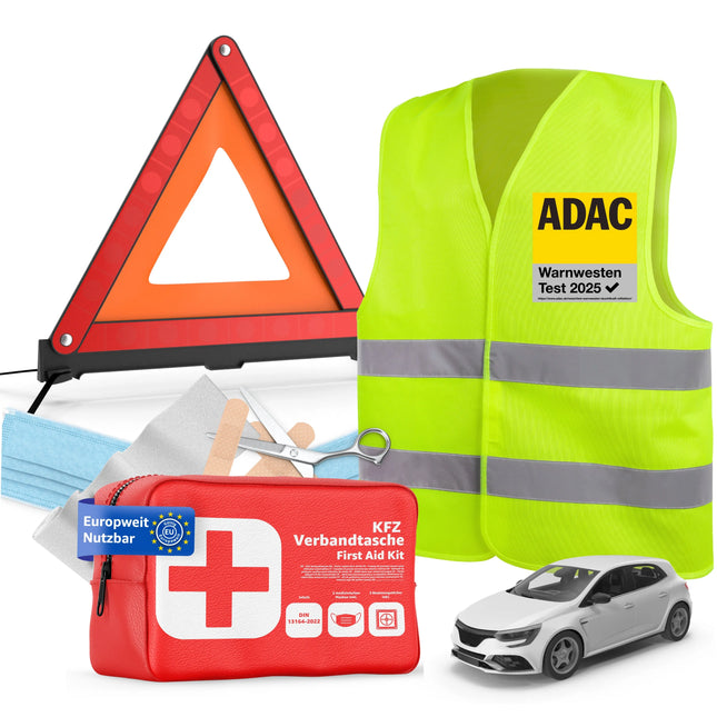 3 in 1 - Auto Erste Hilfe Set 2025 - Verbandstasche & Warnweste Pannenweste