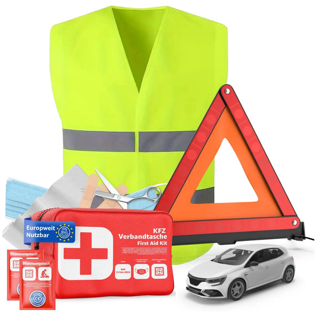 3 in 1 - Auto Erste Hilfe Set 2026 - Verbandstasche & Warnweste Pannenweste