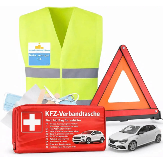 3 in 1 - Auto Erste Hilfe Set 2026 - Verbandstasche & Warnweste Pannenweste