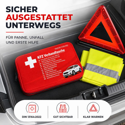 3 in 1 - Auto Erste Hilfe Set 2026 - Verbandstasche & Warnweste Pannenweste