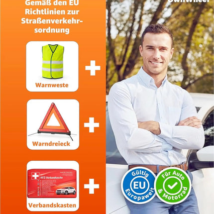 3 in 1 KFZ Pannenset 2026 & Autozubehör - Auto Erste Hilfe Set mit Verbandskasten & Warnweste für StVO