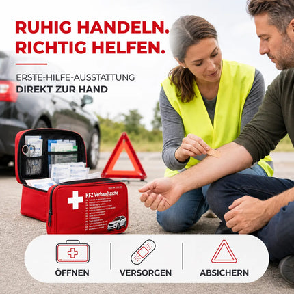 3 in 1 KFZ Pannenset 2026 & Autozubehör - Auto Erste Hilfe Set mit Verbandskasten & Warnweste für StVO