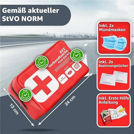 3 in 1 KFZ Set - KFZ-Verbandskasten, Warnweste, Warndreieck - Pannenset & Unfallzubehör für PKW