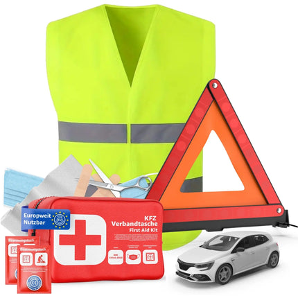 3 in 1 KFZ Set - KFZ-Verbandskasten, Warnweste, Warndreieck - Pannenset & Unfallzubehör für PKW