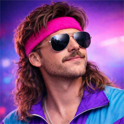 3 in 1 Schweißband pink Set mit Stirnband – Accessoire Vokuhila Kostüm zu Retro neon 80er 90er Outfit – Fasching & Karneval
