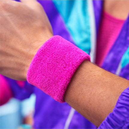 3 in 1 Schweißband pink Set mit Stirnband – Accessoire Vokuhila Kostüm zu Retro neon 80er 90er Outfit – Fasching & Karneval