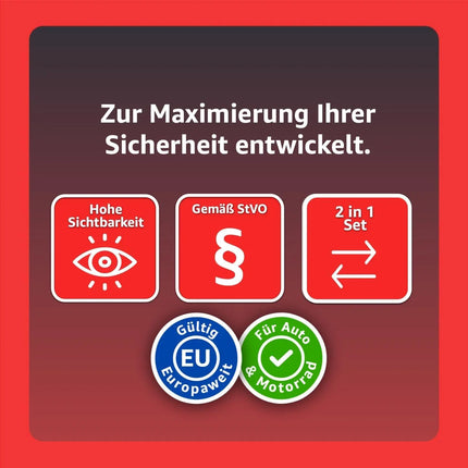 3 in 1 Set Auto Erste Hilfe Kit - KFZ-Verbandskasten, Warnweste, Warndreieck