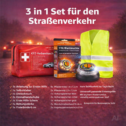 3 in 1 Set - Warnleuchte V16 Notlicht IDIADA Zulassung Nr. PC21020060 - für Auto & Motorrad – Detailansicht 2