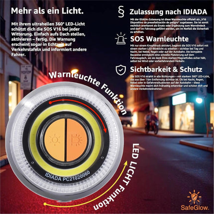 3 in 1 Set - Warnleuchte V16 Notlicht IDIADA Zulassung Nr. PC21020060 - für Auto & Motorrad – Detailansicht 3