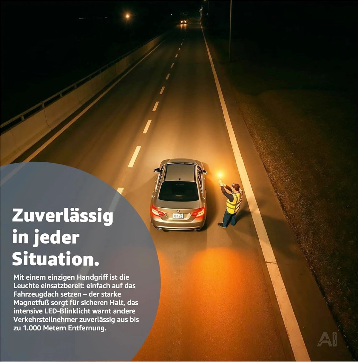 3 in 1 Set für Auto & Motorrad - Warnleuchte V16 - Notlicht IDIADA Zulassung Nr. PC21020060 – Detailansicht 2