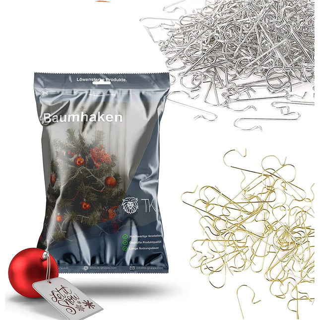 100x Haken Weihnachtsbaum Baumhaken Gold & Silber Aufhänger Kugelaufhänger für Christbaumkugel, Weihnachtskugeln, Aufhänger in S Form für Weihnachten TK Gruppe Timo Klingler