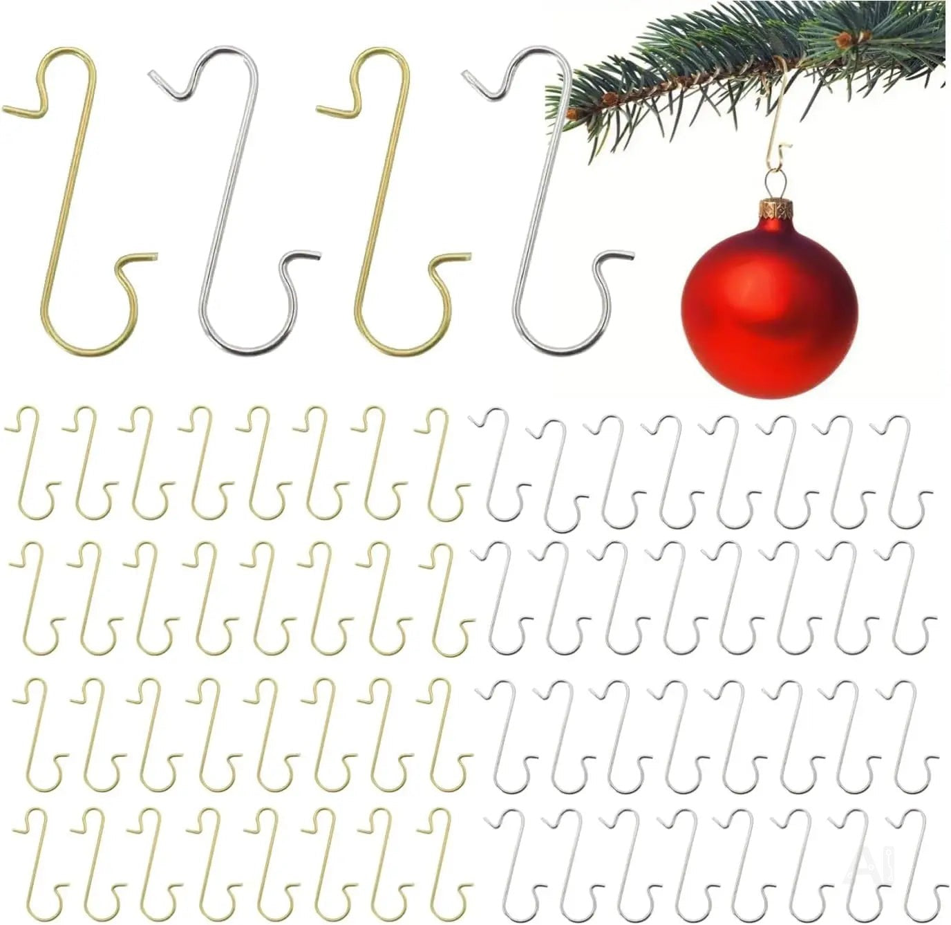 100x Haken Weihnachtsbaum Baumhaken Aufhänger Gold & Silber