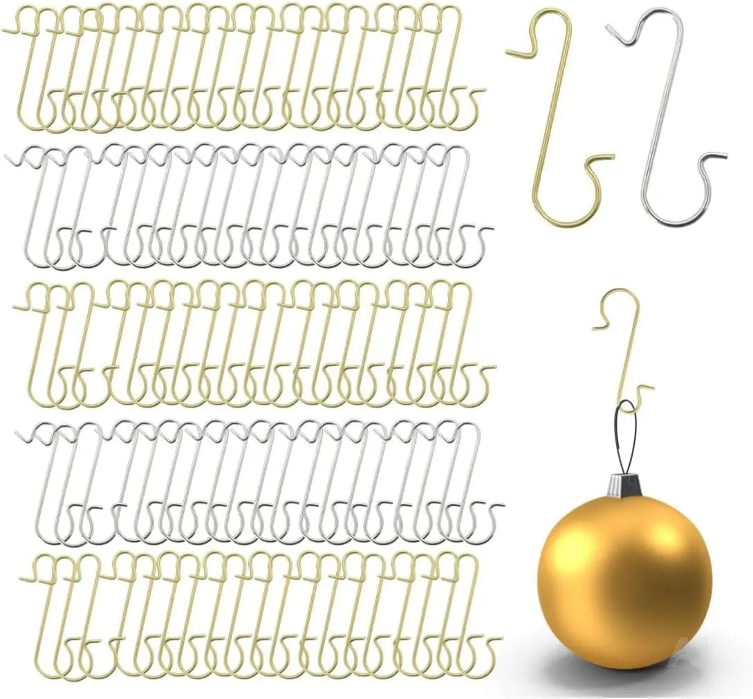 100x Weihnachtsbaum Haken: Baumhaken Kugelaufhänger in Gold und Silber