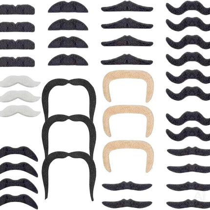 36x selbstklebend Bärte mit div. Schnurrbart Schnurbert Bart Fake Moustache Schnauzer – zum Ankleben zu Fasching & Karneval