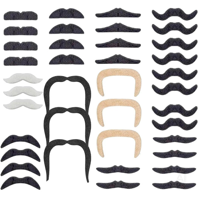 36x selbstklebend Bärte mit div. Schnurrbart Schnurbert Bart Fake Moustache Schnauzer – zum Ankleben zu Fasching & Karneval