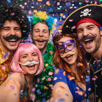 36x selbstklebend Bärte mit div. Schnurrbart Schnurbert Bart Fake Moustache Schnauzer – zum Ankleben zu Fasching & Karneval