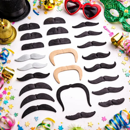 36x selbstklebend Bärte mit div. Schnurrbart Schnurbert Bart Fake Moustache Schnauzer – zum Ankleben zu Fasching & Karneval