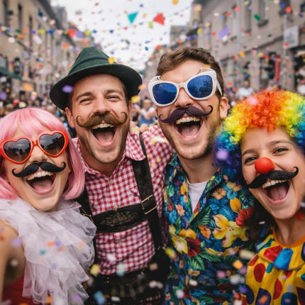 36x selbstklebend Bärte mit div. Schnurrbart Schnurbert Bart Fake Moustache Schnauzer – zum Ankleben zu Fasching & Karneval