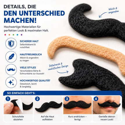 36x selbstklebend Bärte mit div. Schnurrbart Schnurbert Bart Fake Moustache Schnauzer – zum Ankleben zu Fasching & Karneval