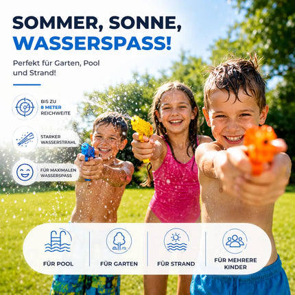 3X Wasserpistolen 12 cm bunt Set - Extra großer Reichweite - Spritzpistole klein mini - Wasserspritzpistole für Kinder