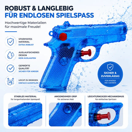 3X Wasserpistolen 12 cm bunt Set - Extra großer Reichweite - Spritzpistole klein mini - Wasserspritzpistole für Kinder