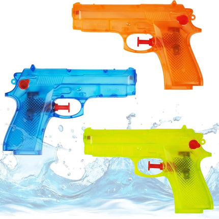 3X Wasserpistolen 15 cm bunt Set - Extra großer Reichweite - Spritzpistole klein mini - Wasserspritzpistole für Kinder