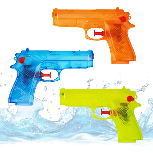 3X Wasserpistolen 15 cm bunt Set - Extra großer Reichweite - Spritzpistole klein mini - Wasserspritzpistole für Kinder