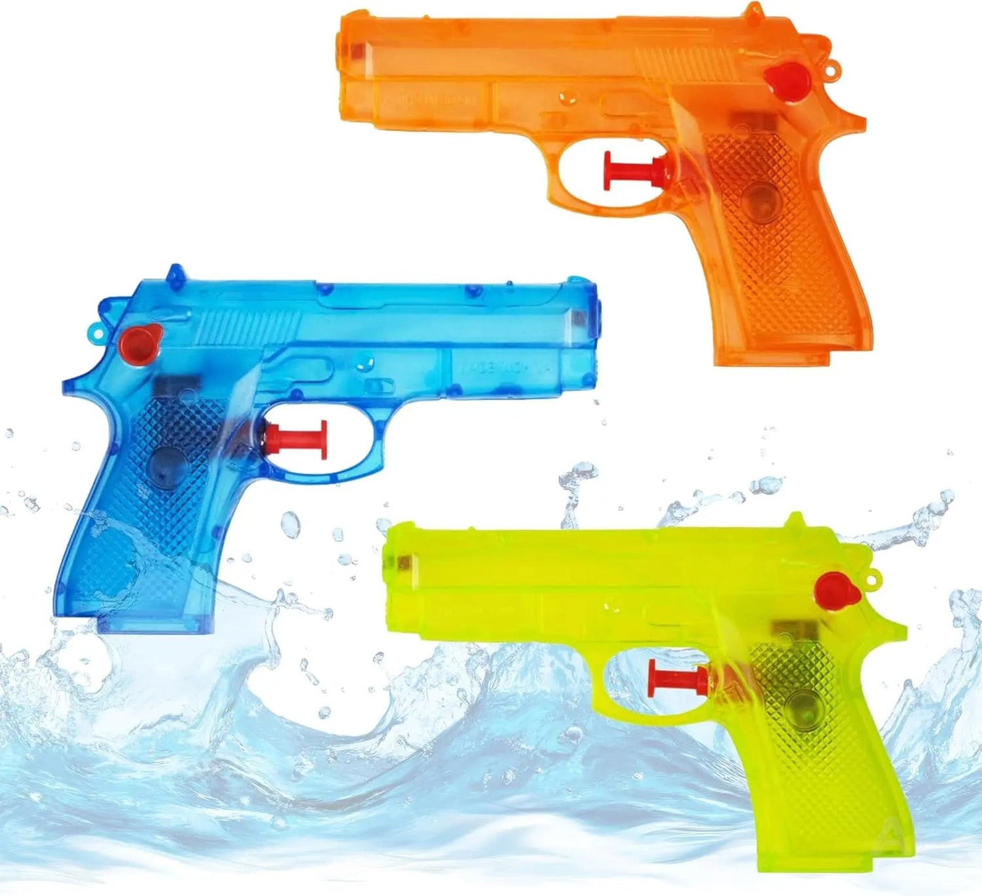 3X Wasserpistolen 12 cm bunt Set - Extra großer Reichweite - Spritzpistole klein mini - Wasserspritzpistole für Kinder