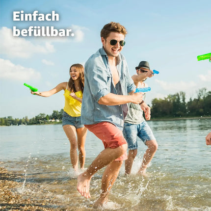 3X Wasserpistolen 15 cm bunt Set - Extra großer Reichweite - Spritzpistole klein mini - Wasserspritzpistole für Kinder