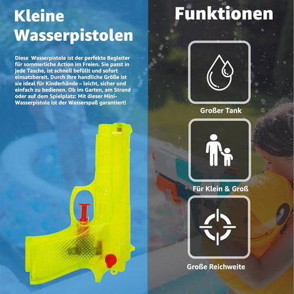 3X Wasserpistolen 15 cm bunt Set - Extra großer Reichweite - Spritzpistole klein mini - Wasserspritzpistole für Kinder
