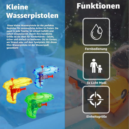 3X Wasserpistolen Mix Klein Set - Spritzpistolen für Kinder - Mit hoher Reichweite - Wasserspritzpistole