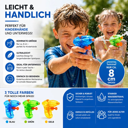 3X Wasserpistolen Mix Klein Set - Spritzpistolen für Kinder - Mit hoher Reichweite - Wasserspritzpistole